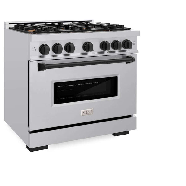 ZLINE Autograph Edition 36 in. 5.2 cu. ft. Classic Dual Fuel Range with 6 Burner Gas Cooktop and Electric Convection Oven in Stainless Steel with Matte Black Accents, Open Box-Good Condition