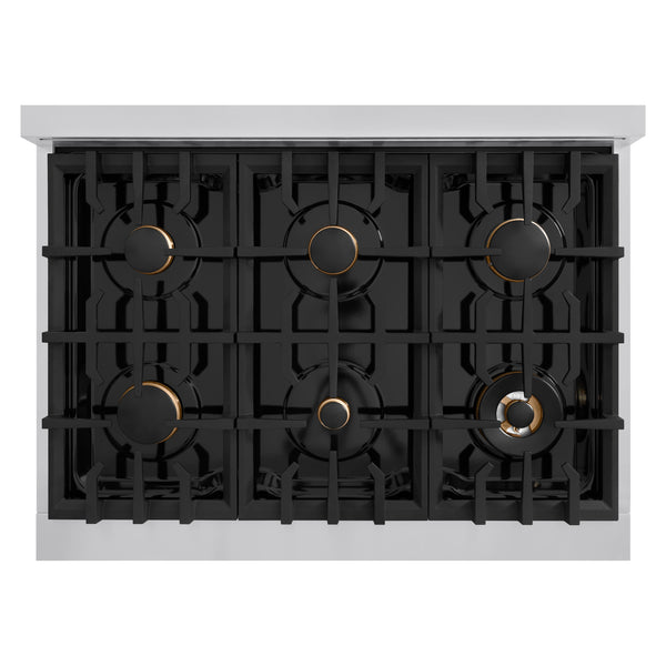 ZLINE Autograph Edition 36 in. 5.2 cu. ft. Classic Dual Fuel Range with 6 Burner Gas Cooktop and Electric Convection Oven in Stainless Steel with Matte Black Accents (CDRZ-36-MB)