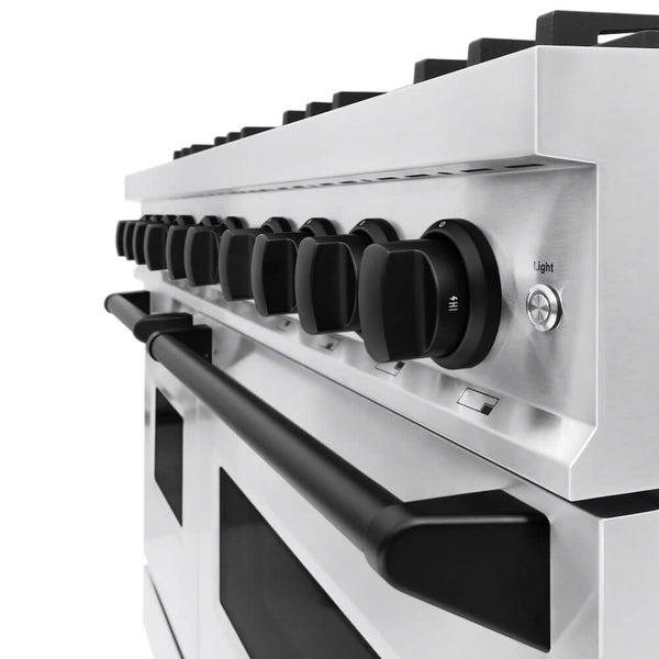 ZLINE Autograph Edition 48 in. 6.7 cu. ft. Classic Double Oven Dual Fuel Range with 8 Burner Gas Cooktop in Stainless Steel and Matte Black Accents, Open Box-Good Condition