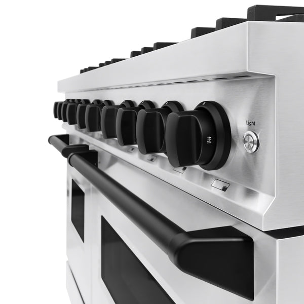 ZLINE Autograph Edition 48 in. 6.7 cu. ft. Classic Double Oven Dual Fuel Range with 8 Burner Gas Cooktop in Stainless Steel and Matte Black Accents, Open Box-Great Condition