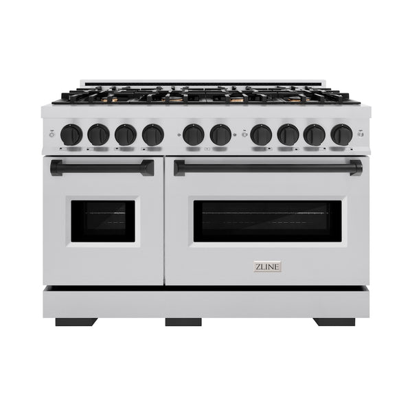 ZLINE Autograph Edition 48 in. 6.7 cu. ft. Classic Double Oven Dual Fuel Range with 8 Burner Gas Cooktop in Stainless Steel and Matte Black Accents, Open Box-Great Condition