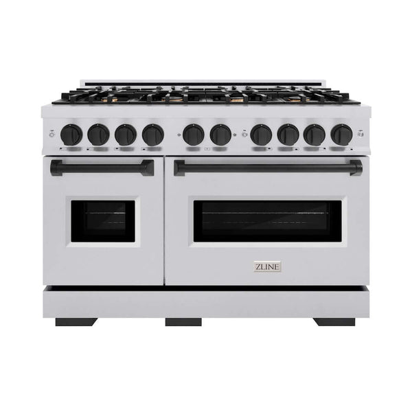 ZLINE Autograph Edition 48 in. 6.7 cu. ft. Classic Double Oven Dual Fuel Range with 8 Burner Gas Cooktop in Stainless Steel and Matte Black Accents, Open Box-Good Condition