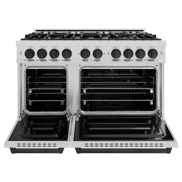 ZLINE Autograph Edition 48 in. 6.7 cu. ft. Classic Double Oven Dual Fuel Range with 8 Burner Gas Cooktop in Stainless Steel and Matte Black Accents, Open Box-Great Condition