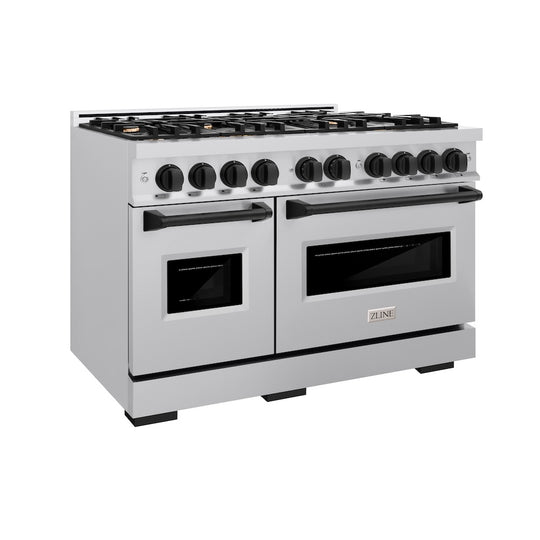 ZLINE Autograph Edition 48 in. 6.7 cu. ft. Classic Double Oven Dual Fuel Range with 8 Burner Gas Cooktop in Stainless Steel and Matte Black Accents, Open Box-Great Condition