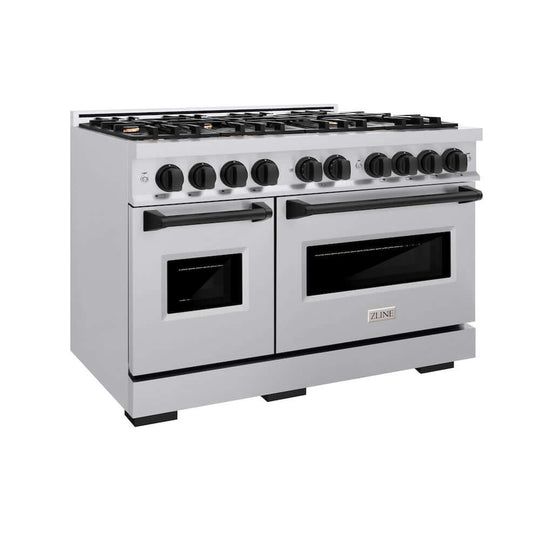 ZLINE Autograph Edition 48 in. 6.7 cu. ft. Classic Double Oven Dual Fuel Range with 8 Burner Gas Cooktop in Stainless Steel and Matte Black Accents, Open Box-Good Condition