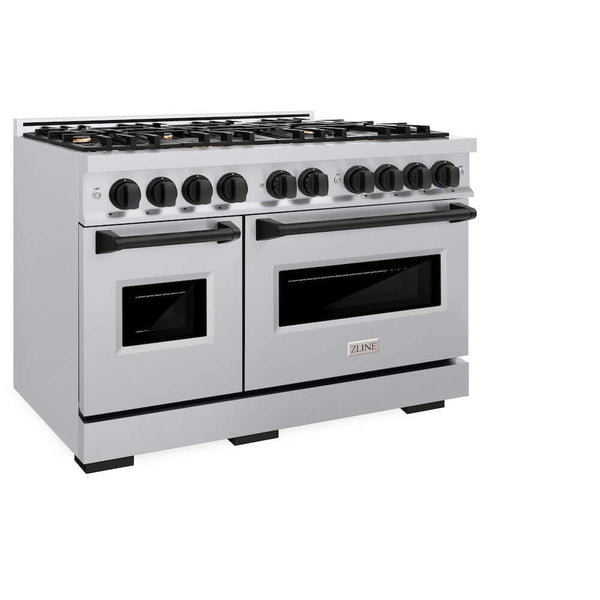 ZLINE Autograph Edition 48 in. 6.7 cu. ft. Classic Double Oven Dual Fuel Range with 8 Burner Gas Cooktop in Stainless Steel and Matte Black Accents, Open Box-Good Condition