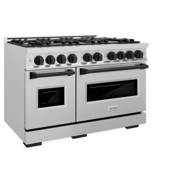 ZLINE Autograph Edition 48 in. 6.7 cu. ft. Classic Double Oven Dual Fuel Range with 8 Burner Gas Cooktop in Stainless Steel and Matte Black Accents, Open Box-Great Condition