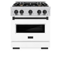 ZLINE Autograph Edition 30 in. 4.2 cu. ft. Classic Dual Fuel Range with 4 Burner Gas Cooktop and Electric Convection Oven in Stainless Steel with White Matte Door and Matte Black Accents, Open Box-Great Condition