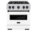 ZLINE Autograph Edition 30 in. 4.2 cu. ft. Classic Dual Fuel Range with 4 Burner Gas Cooktop and Electric Convection Oven in Stainless Steel with White Matte Door and Matte Black Accents, Open Box-Good Condition