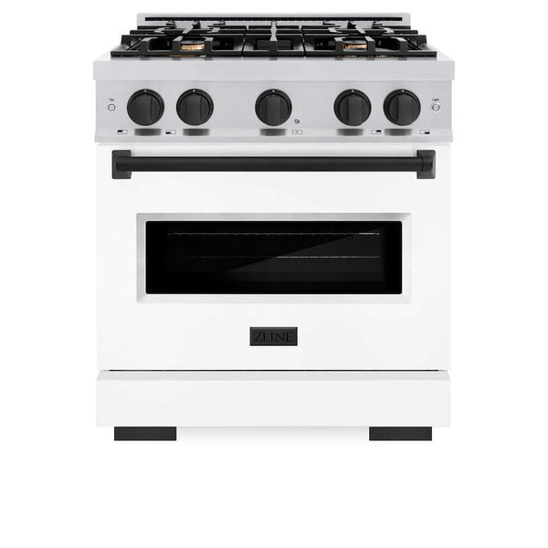 ZLINE Autograph Edition 30 in. 4.2 cu. ft. Classic Dual Fuel Range with 4 Burner Gas Cooktop and Electric Convection Oven in Stainless Steel with White Matte Door and Matte Black Accents, Open Box-Good Condition