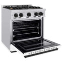 ZLINE Autograph Edition 30 in. 4.2 cu. ft. Classic Dual Fuel Range with 4 Burner Gas Cooktop and Electric Convection Oven in Stainless Steel with White Matte Door and Matte Black Accents, Open Box-Good Condition