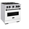 ZLINE Autograph Edition 30 in. 4.2 cu. ft. Classic Dual Fuel Range with 4 Burner Gas Cooktop and Electric Convection Oven in Stainless Steel with White Matte Door and Matte Black Accents, Open Box-Good Condition