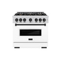 ZLINE Autograph Edition 36 in. 5.2 cu. ft. Classic Dual Fuel Range with 6 Burner Gas Cooktop and Electric Convection Oven in Stainless Steel with White Matte Door and Matte Black Accents (CDRZ-WM-36-MB)