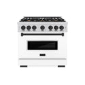 ZLINE Autograph Edition 36 in. 5.2 cu. ft. Classic Dual Fuel Range with 6 Burner Gas Cooktop and Electric Convection Oven in Stainless Steel with White Matte Door and Matte Black Accents, Open Box-Great Condition