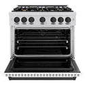 ZLINE Autograph Edition 36 in. 5.2 cu. ft. Classic Dual Fuel Range with 6 Burner Gas Cooktop and Electric Convection Oven in Stainless Steel with White Matte Door and Matte Black Accents (CDRZ-WM-36-MB)