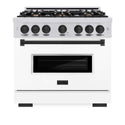 ZLINE Autograph Edition 36 in. 5.2 cu. ft. Classic Dual Fuel Range with 6 Burner Gas Cooktop and Electric Convection Oven in Stainless Steel with White Matte Door and Matte Black Accents, Open Box-Good Condition