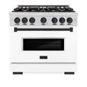 ZLINE Autograph Edition 36 in. 5.2 cu. ft. Classic Dual Fuel Range with 6 Burner Gas Cooktop and Electric Convection Oven in Stainless Steel with White Matte Door and Matte Black Accents, Open Box-Great Condition
