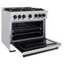 ZLINE Autograph Edition 36 in. 5.2 cu. ft. Classic Dual Fuel Range with 6 Burner Gas Cooktop and Electric Convection Oven in Stainless Steel with White Matte Door and Matte Black Accents, Open Box-Great Condition