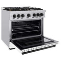 ZLINE Autograph Edition 36 in. 5.2 cu. ft. Classic Dual Fuel Range with 6 Burner Gas Cooktop and Electric Convection Oven in Stainless Steel with White Matte Door and Matte Black Accents, Open Box-Good Condition