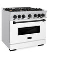 ZLINE Autograph Edition 36 in. 5.2 cu. ft. Classic Dual Fuel Range with 6 Burner Gas Cooktop and Electric Convection Oven in Stainless Steel with White Matte Door and Matte Black Accents, Open Box-Great Condition