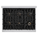 ZLINE Autograph Edition 36 in. 5.2 cu. ft. Classic Dual Fuel Range with 6 Burner Gas Cooktop and Electric Convection Oven in Stainless Steel with White Matte Door and Matte Black Accents, Open Box-Great Condition