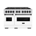 ZLINE Autograph Edition 48 in. 6.7 cu. ft. Classic Double Oven Dual Fuel Range with 8 Burner Gas Cooktop in Stainless Steel with White Matte Door and Matte Black Accents (CDRZ-WM-48-MB)