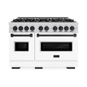 ZLINE Autograph Edition 48 in. 6.7 cu. ft. Classic Double Oven Dual Fuel Range with 8 Burner Gas Cooktop in Stainless Steel with White Matte Door and Matte Black Accents, Open Box-Great Condition