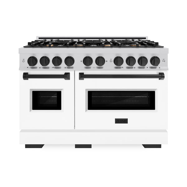 ZLINE Autograph Edition 48 in. 6.7 cu. ft. Classic Double Oven Dual Fuel Range with 8 Burner Gas Cooktop in Stainless Steel with White Matte Door and Matte Black Accents, Open Box-Great Condition