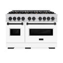 ZLINE Autograph Edition 48 in. 6.7 cu. ft. Classic Double Oven Dual Fuel Range with 8 Burner Gas Cooktop in Stainless Steel with White Matte Door and Matte Black Accents (CDRZ-WM-48-MB)