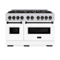 ZLINE Autograph Edition 48 in. 6.7 cu. ft. Classic Double Oven Dual Fuel Range with 8 Burner Gas Cooktop in Stainless Steel with White Matte Door and Matte Black Accents, Open Box-Good Condition