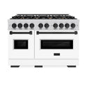 ZLINE Autograph Edition 48 in. 6.7 cu. ft. Classic Double Oven Dual Fuel Range with 8 Burner Gas Cooktop in Stainless Steel with White Matte Door and Matte Black Accents, Open Box-Great Condition