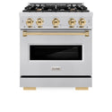 ZLINE Autograph Edition 30 in. 4.2 cu. ft. Classic Dual Fuel Range with 4 Burner Gas Cooktop and Electric Convection Oven in Stainless Steel with Polished Gold Accents, Open Box-Great Condition
