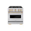 ZLINE Autograph Edition 30 in. 4.2 cu. ft. Classic Dual Fuel Range with 4 Burner Gas Cooktop and Electric Convection Oven in Stainless Steel with Polished Gold Accents, Open Box-Great Condition