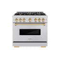 ZLINE Autograph Edition 36 in. 5.2 cu. ft. Classic Dual Fuel Range with 6 Burner Gas Cooktop and Electric Convection Oven in Stainless Steel with Polished Gold Accents, Open Box-Great Condition