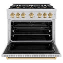 ZLINE Autograph Edition 36 in. 5.2 cu. ft. Classic Dual Fuel Range with 6 Burner Gas Cooktop and Electric Convection Oven in Stainless Steel with Polished Gold Accents, Open Box-Great Condition