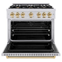 ZLINE Autograph Edition 36 in. 5.2 cu. ft. Classic Dual Fuel Range with 6 Burner Gas Cooktop and Electric Convection Oven in Stainless Steel with Polished Gold Accents, Open Box-Good Condition