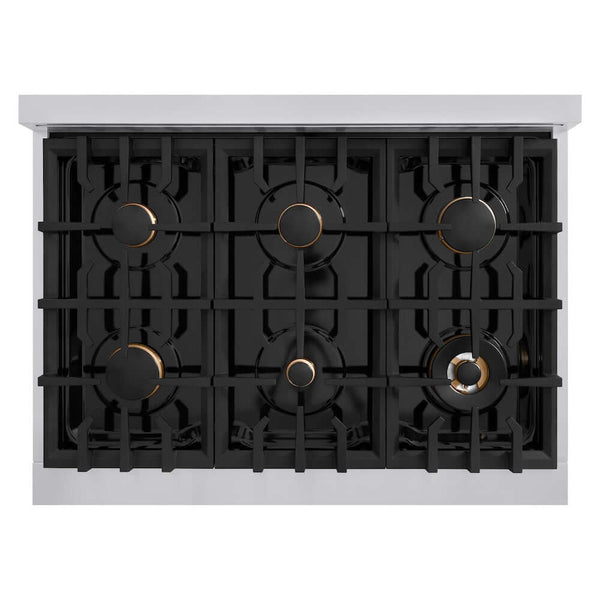 ZLINE Autograph Edition 36 in. 5.2 cu. ft. Classic Dual Fuel Range with 6 Burner Gas Cooktop and Electric Convection Oven in Stainless Steel with Polished Gold Accents, Open Box-Good Condition