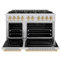 ZLINE Autograph Edition 48 in. 6.7 cu. ft. Classic Double Oven Dual Fuel Range with 8 Burner Gas Cooktop in Stainless Steel and Polished Gold Accents (CDRZ-48-G)