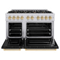 ZLINE Autograph Edition 48 in. 6.7 cu. ft. Classic Double Oven Dual Fuel Range with 8 Burner Gas Cooktop in Stainless Steel with Black Matte Doors and Polished Gold Accents, Open Box-Good Condition