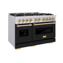 ZLINE Autograph Edition 48 in. 6.7 cu. ft. Classic Double Oven Dual Fuel Range with 8 Burner Gas Cooktop in Stainless Steel with Black Matte Doors and Polished Gold Accents, Open Box-Good Condition