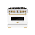 ZLINE Autograph Edition 36 in. 5.2 cu. ft. Classic Dual Fuel Range with 6 Burner Gas Cooktop and Electric Convection Oven in Stainless Steel with White Matte Door and Polished Gold Accents, Open Box-Great Condition