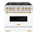 ZLINE Autograph Edition 36 in. 5.2 cu. ft. Classic Dual Fuel Range with 6 Burner Gas Cooktop and Electric Convection Oven in Stainless Steel with White Matte Door and Polished Gold Accents, Open Box-Great Condition