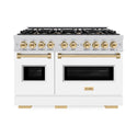ZLINE Autograph Edition 48 in. 6.7 cu. ft. Classic Double Oven Dual Fuel Range with 8 Burner Gas Cooktop in Stainless Steel with White Matte Door and Polished Gold Accents, Open Box-Great Condition