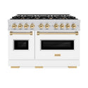 ZLINE Autograph Edition 48 in. 6.7 cu. ft. Classic Double Oven Dual Fuel Range with 8 Burner Gas Cooktop in Stainless Steel with White Matte Door and Polished Gold Accents, Open Box-Great Condition