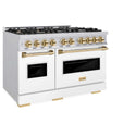 ZLINE Autograph Edition 48 in. 6.7 cu. ft. Classic Double Oven Dual Fuel Range with 8 Burner Gas Cooktop in Stainless Steel with White Matte Door and Polished Gold Accents, Open Box-Good Condition