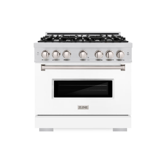 ZLINE 36 in. 5.2 cu. ft. Classic Dual Fuel Range with 6 Burner Gas Cooktop and Electric Convection Oven in Stainless Steel with White Matte Door (CDR-WM-36)