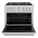 ZLINE 36 in. 5.2 cu. ft. Classic Dual Fuel Range with 6 Burner Gas Cooktop and Electric Convection Oven in Stainless Steel with White Matte Door (CDR-WM-36)