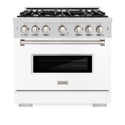 ZLINE 36 in. 5.2 cu. ft. Classic Dual Fuel Range with 6 Burner Gas Cooktop and Electric Convection Oven in Stainless Steel with White Matte Door (CDR-WM-36)