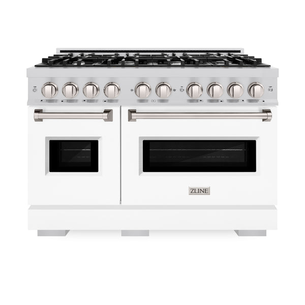 ZLINE 48 in. 6.7 cu. ft. Classic Double Oven Dual Fuel Range with 8 Burner Gas Cooktop in Stainless Steel with White Matte Doors (CDR-WM-48)