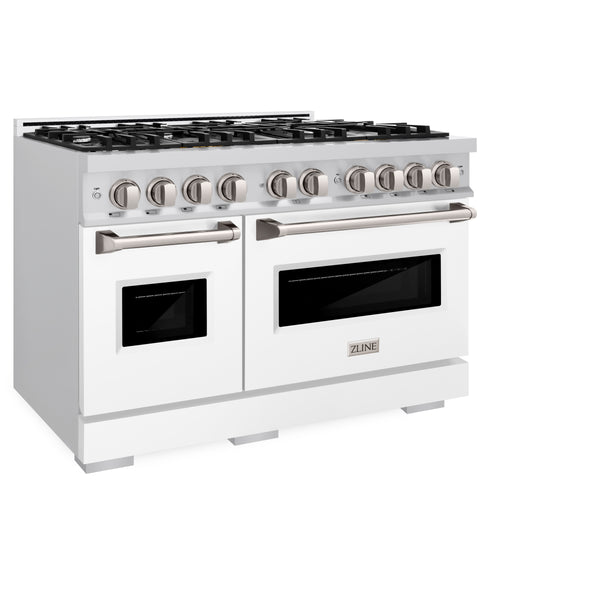 ZLINE 48 in. 6.7 cu. ft. Classic Double Oven Dual Fuel Range with 8 Burner Gas Cooktop in Stainless Steel with White Matte Doors (CDR-WM-48)